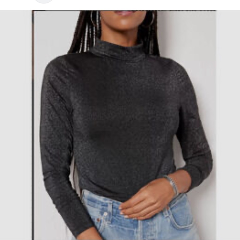 Evereve Metallic Mock Neck Long Sleeve Top - Charcoal